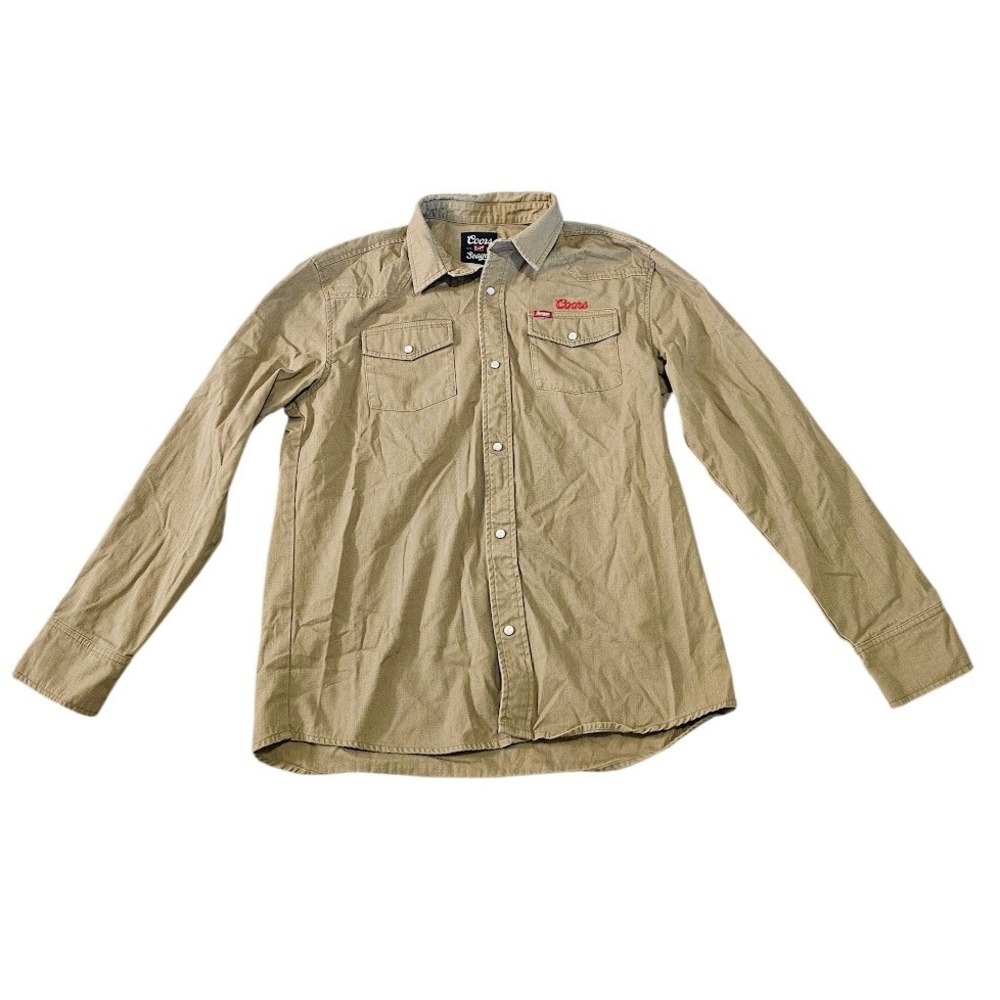 Seager x Coors Banquet Mens Tan Cotton Twill Western Snap Shirt Large